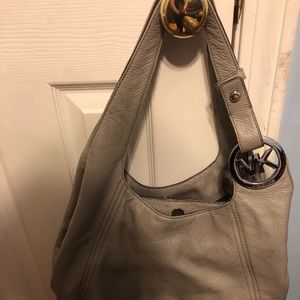 Large grey leather Michael kors shoulder bag